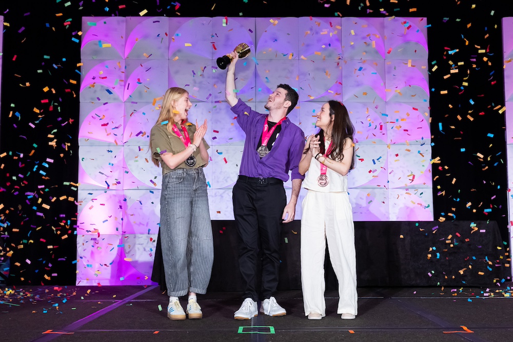 First place, Thiago Mello, Brazil; Second place, Hallie Mitchell, United Kingdom; Third place, Veleria Ximena Barreiro Guillen, Ecuador