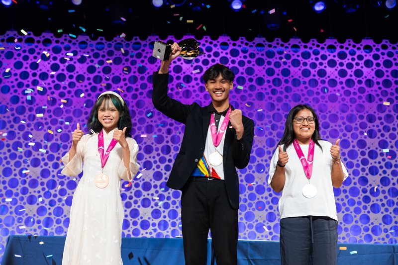 2024 Bahabeach Global Adobe Certified Professional World Champions - Left to right, Third Place Ngoc Linh Mai, Viet Nam, First Place Izzul Zafran Abd Razak, Malaysia, Second Place Almenda Nizama, Peru
