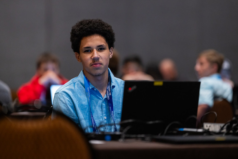 Microsoft student at computer